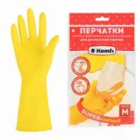 Перчатки МНОГОРАЗОВЫЕ латексные "Для деликатной уборки", размер 7-8, M (средний), вес 26 г, KOMFI, DGL017L Перчатки МНОГОРАЗОВЫЕ латексные "Для деликатной уборки", размер 7-8, M (средний), вес 26 г, KOMFI, DGL017L