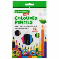 Карандаши цветные утолщенные BRAUBERG KIDS, 12 цветов, шестигранные, грифель 5 мм, натуральное дерево, 181878 Карандаши цветные утолщенные BRAUBERG KIDS, 12 цветов, шестигранные, грифель 5 мм, натуральное дерево, 181878