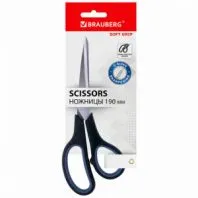 Ножницы BRAUBERG "Soft Grip", 190 мм, черно-синие, резиновые вставки, 3-сторонняя заточка, 230762 Ножницы BRAUBERG "Soft Grip", 190 мм, черно-синие, резиновые вставки, 3-сторонняя заточка, 230762