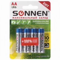 Батарейки КОМПЛЕКТ 4 шт., SONNEN Super Alkaline, АА (LR6,15А), алкалиновые, пальчиковые, блистер, 451094 Батарейки КОМПЛЕКТ 4 шт., SONNEN Super Alkaline, АА (LR6,15А), алкалиновые, пальчиковые, блистер, 451094