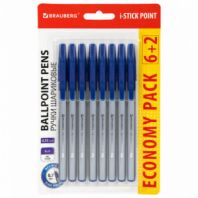 Ручки шариковые с грипом BRAUBERG "i-STICK POINT", НАБОР 6+2 ШТ., СИНИЕ, линия письма 0,35 мм, блистер, 144026 Ручки шариковые с грипом BRAUBERG "i-STICK POINT", НАБОР 6+2 ШТ., СИНИЕ, линия письма 0,35 мм, блистер, 144026