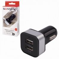 Зарядное устройство автомобильное SONNEN, 2 порта USB, выходной ток 2,1 А, черное-белое, 454796 Зарядное устройство автомобильное SONNEN, 2 порта USB, выходной ток 2,1 А, черное-белое, 454796