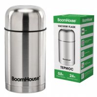Термос 0,8 л для еды/напитков с широким горлом, BOOMHOUSE (БУМХАУС) WIDE, нержавеющая сталь SUS304, серебристый, 700319