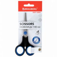 Ножницы BRAUBERG "Soft Grip", 140 мм, черно-синие, резиновые вставки, 3-сторонняя заточка, 230760