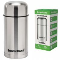 Термос 1 л для еды/напитков с широким горлом, BOOMHOUSE (БУМХАУС) WIDE, нержавеющая сталь SUS304, серебристый, 700320