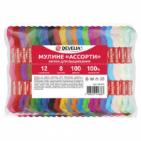 Нитки для вышивания (мулине), набор 100 цветов, 8 м, полиэфир, DEVELIA (ДЕВЕЛИЯ), 665432