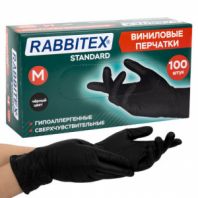 Перчатки виниловые универсальные 50 пар (100 шт.), размер M (средний), черные, RABBITEX (РАББИТЕКС) Standard, 702168 Перчатки виниловые универсальные 50 пар (100 шт.), размер M (средний), черные, RABBITEX (РАББИТЕКС) Standard, 702168