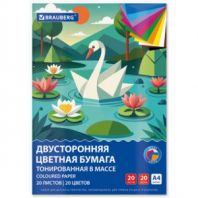 Цветная бумага А4 ТОНИРОВАННАЯ В МАССЕ, 20 листов, 20 цветов, склейка, 80 г/м2, BRAUBERG, 116340 Цветная бумага А4 ТОНИРОВАННАЯ В МАССЕ, 20 листов, 20 цветов, склейка, 80 г/м2, BRAUBERG, 116340