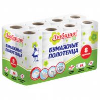 Полотенца бумажные 2-слойные, спайка 8 рулонов (8х13 м), ЛЮБАША ECO, 114743 Полотенца бумажные 2-слойные, спайка 8 рулонов (8х13 м), ЛЮБАША ECO, 114743