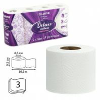 Бумага туалетная 3-х слойная, 8 рулонов (8х16,5 м), LAIMA Deluxe, 100% целлюлоза, 115396 Бумага туалетная 3-х слойная, 8 рулонов (8х16,5 м), LAIMA Deluxe, 100% целлюлоза, 115396