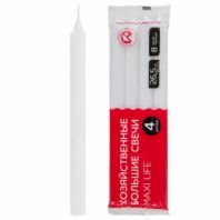 Свечи хозяйственные Maxi Life, до 8 часов, КОМПЛЕКТ 4 шт., H=265 мм, D=21 мм, флоу-пак, LAIMA, 609204 Свечи хозяйственные Maxi Life, до 8 часов, КОМПЛЕКТ 4 шт., H=265 мм, D=21 мм, флоу-пак, LAIMA, 609204