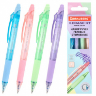 Ручки гелевые стираемые автоматические BRAUBERG "X-ERASE RT PASTEL COLOR", СИНИЕ, НАБОР 4 ШТ., пишущий узел 0,7 мм, линия 0,5 мм, 144426