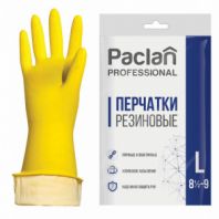 Перчатки МНОГОРАЗОВЫЕ латексные PACLAN "Professional", хлопчатобумажное напыление, размер 8,5-9, L (большой), желтые, 407327 Перчатки МНОГОРАЗОВЫЕ латексные PACLAN "Professional", хлопчатобумажное напыление, размер 8,5-9, L (большой), желтые, 407327