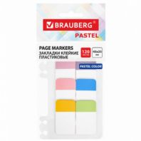 Закладки клейкие пастельные BRAUBERG PASTEL, пластиковые, 45х25 мм, 6 цветов х 20 листов, 115580 Закладки клейкие пастельные BRAUBERG PASTEL, пластиковые, 45х25 мм, 6 цветов х 20 листов, 115580