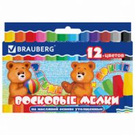 Восковые мелки утолщенные BRAUBERG, НАБОР 12 цветов, на масляной основе, яркие цвета, 222970 Восковые мелки утолщенные BRAUBERG, НАБОР 12 цветов, на масляной основе, яркие цвета, 222970