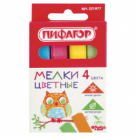 Мел цветной квадратный 4 штуки, ПИФАГОР, картонная упаковка, европодвес, 221977 Мел цветной квадратный 4 штуки, ПИФАГОР, картонная упаковка, европодвес, 221977