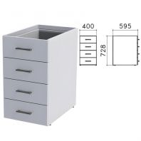 Тумба (каркас БЕЗ КРЫШКИ) приставная "Монолит", 400х595х728 мм, 4 ящика, серая, ТМ06.11