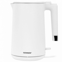 Чайник электрический с двойными стенками SONNEN KT-8719W, 1,5 л, 2200 Вт, белый, 454691 Чайник электрический с двойными стенками SONNEN KT-8719W, 1,5 л, 2200 Вт, белый, 454691
