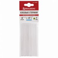 Клеевые стержни, диаметр 7 мм, длина 100 мм, белые, комплект 6 штук, BRAUBERG, европодвес, 670297 Клеевые стержни, диаметр 7 мм, длина 100 мм, белые, комплект 6 штук, BRAUBERG, европодвес, 670297