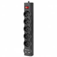 Сетевой фильтр DEFENDER DFS 753, 5 розеток, 2 разъема USB, 3 м, черный, 99753 Сетевой фильтр DEFENDER DFS 753, 5 розеток, 2 разъема USB, 3 м, черный, 99753