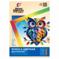Цветная бумага А4 2-сторонняя офсетная, 16 л., 8 цветов, папка, ЛУЧ "Школа творчества", 210х297 мм, 30С 1791-08 Цветная бумага А4 2-сторонняя офсетная, 16 л., 8 цветов, папка, ЛУЧ "Школа творчества", 210х297 мм, 30С 1791-08
