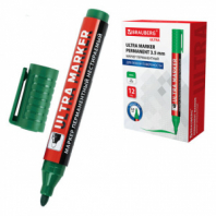 Маркер перманентный ULTRA MARKER, ЗЕЛЕНЫЙ, 3,5 мм, с клипом, BRAUBERG, 152207 Маркер перманентный ULTRA MARKER, ЗЕЛЕНЫЙ, 3,5 мм, с клипом, BRAUBERG, 152207
