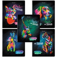 Тетрадь А5, 48 л., BRAUBERG, скоба, клетка, матовая ламинация, выборочный лак, "Animals Pop-Art" (микс в спайке), 404374 Тетрадь А5, 48 л., BRAUBERG, скоба, клетка, матовая ламинация, выборочный лак, "Animals Pop-Art" (микс в спайке), 404374