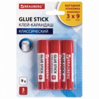 Клей-карандаш 9 г ВЫГОДНАЯ УПАКОВКА BRAUBERG, 3 штуки на блистере, 271305 Клей-карандаш 9 г ВЫГОДНАЯ УПАКОВКА BRAUBERG, 3 штуки на блистере, 271305