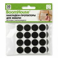 Накладки-протекторы для мебели ФЕТРОВЫЕ самоклеящиеся, d=16 мм, черные, КОМПЛЕКТ 32 шт., BOOMHOUSE (БУМХАУС), 701813