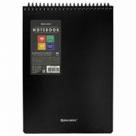 Блокнот А5, 80 л., спираль пластиковая, обложка пластик, клетка, BRAUBERG "Metropolis", ЧЕРНЫЙ, 115572