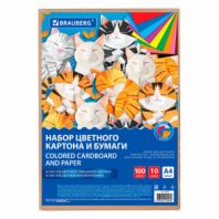 Набор цветного картона и бумаги А4 50+50 л., 10 цветов (картон мелованный + бумага офсетная) в коробке, BRAUBERG, 116421 Набор цветного картона и бумаги А4 50+50 л., 10 цветов (картон мелованный + бумага офсетная) в коробке, BRAUBERG, 116421