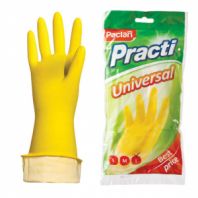 Перчатки МНОГОРАЗОВЫЕ латексные PACLAN "Practi Universal", хлопчатобумажное напыление, размер 8,5-9, L (большой), желтые