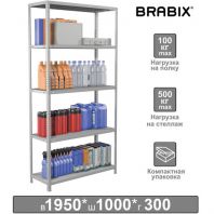 Стеллаж металлический BRABIX "MS KD-195/30-5", 1950х1000х300 мм, 5 полок, сборная стойка, 291118, S240BR243502 Стеллаж металлический BRABIX "MS KD-195/30-5", 1950х1000х300 мм, 5 полок, сборная стойка, 291118, S240BR243502