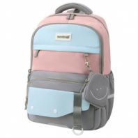 Рюкзак SNOOBAG (СНУБЭГ) PROACTIVE с кошельком, 2 отделения, "Улыбка", серо-розовый, 40х29х17 см, 274445
