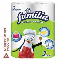 Полотенца бумажные бытовые, спайка 2 шт., 2-слойные (2х9,6 м), FAMILIA, 22,7х12 см, белые, 5070609 Полотенца бумажные бытовые, спайка 2 шт., 2-слойные (2х9,6 м), FAMILIA, 22,7х12 см, белые, 5070609