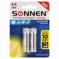 Батарейки КОМПЛЕКТ 2 шт., SONNEN Alkaline, АА (LR6, 15А), алкалиновые, пальчиковые, блистер, 451084 Батарейки КОМПЛЕКТ 2 шт., SONNEN Alkaline, АА (LR6, 15А), алкалиновые, пальчиковые, блистер, 451084