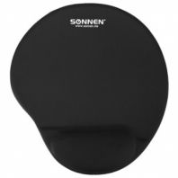 Коврик для мыши с подушкой под запястье SONNEN, полиуретан + лайкра, 250х220х20мм, черный, 513299 Коврик для мыши с подушкой под запястье SONNEN, полиуретан + лайкра, 250х220х20мм, черный, 513299