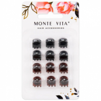 Крабы для волос НАБОР 12 шт., 0,8 см, черный, коричневый MONTE VITA (МОНТЕ ВИТА), 457026