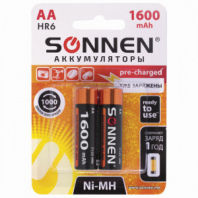 Батарейки аккумуляторные Ni-Mh пальчиковые КОМПЛЕКТ 2 шт., АА (HR6) 1600 mAh, SONNEN, 454233 Батарейки аккумуляторные Ni-Mh пальчиковые КОМПЛЕКТ 2 шт., АА (HR6) 1600 mAh, SONNEN, 454233