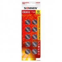 Батарейки литиевые SONNEN Lithium CR2032, "таблетки, дисковые, кнопочные", КОМПЛЕКТ 10 шт., блистер, 457143