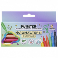 Фломастеры с блестками FUNSTER (ФАНСТЕР) "GLITTER" 6 цветов, ударопрочный наконечник, 152628