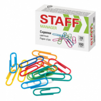 Скрепки STAFF "Manager", 28 мм, цветные, 100 шт., в картонной коробке, 226821