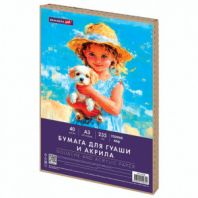 Бумага для гуаши и акрила А3 40 л., 235 г/м2, в коробке, BRAUBERG ART CLASSIC, "Девочка с собачкой", 117736 Бумага для гуаши и акрила А3 40 л., 235 г/м2, в коробке, BRAUBERG ART CLASSIC, "Девочка с собачкой", 117736