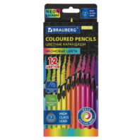 Карандаши цветные BRAUBERG NEON, 12 неоновых цветов, трехгранные, грифель 3 мм, черное дерево, 181852 Карандаши цветные BRAUBERG NEON, 12 неоновых цветов, трехгранные, грифель 3 мм, черное дерево, 181852