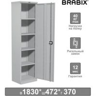 Шкаф металлический офисный BRABIX "MK 18/47/37-01", 1830х472х370 мм, 25 кг, 4 полки, разборный, 291138, S204BR181102 Шкаф металлический офисный BRABIX "MK 18/47/37-01", 1830х472х370 мм, 25 кг, 4 полки, разборный, 291138, S204BR181102