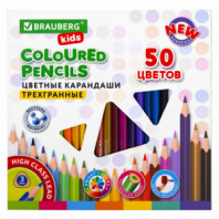 Карандаши цветные BRAUBERG KIDS NEW, 50 цветов, трехгранные, грифель 3 мм, 182004 Карандаши цветные BRAUBERG KIDS NEW, 50 цветов, трехгранные, грифель 3 мм, 182004