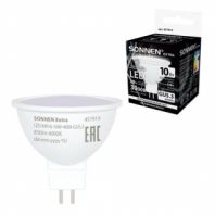 Лампа светодиодная SONNEN EXTRA, 10 (90) Вт, GU5.3, софит, нейтральный белый, 30000 ч, LED MR16-GU5.3-10W-4000, 457919
