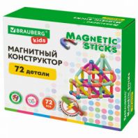 Магнитный конструктор MAGNETIC STICKS, 72 магнитные детали, BRAUBERG KIDS, 665722 Магнитный конструктор MAGNETIC STICKS, 72 магнитные детали, BRAUBERG KIDS, 665722