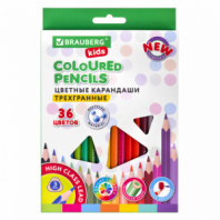 Карандаши цветные BRAUBERG KIDS NEW, 36 цветов, трехгранные, грифель 3 мм, 182003 Карандаши цветные BRAUBERG KIDS NEW, 36 цветов, трехгранные, грифель 3 мм, 182003